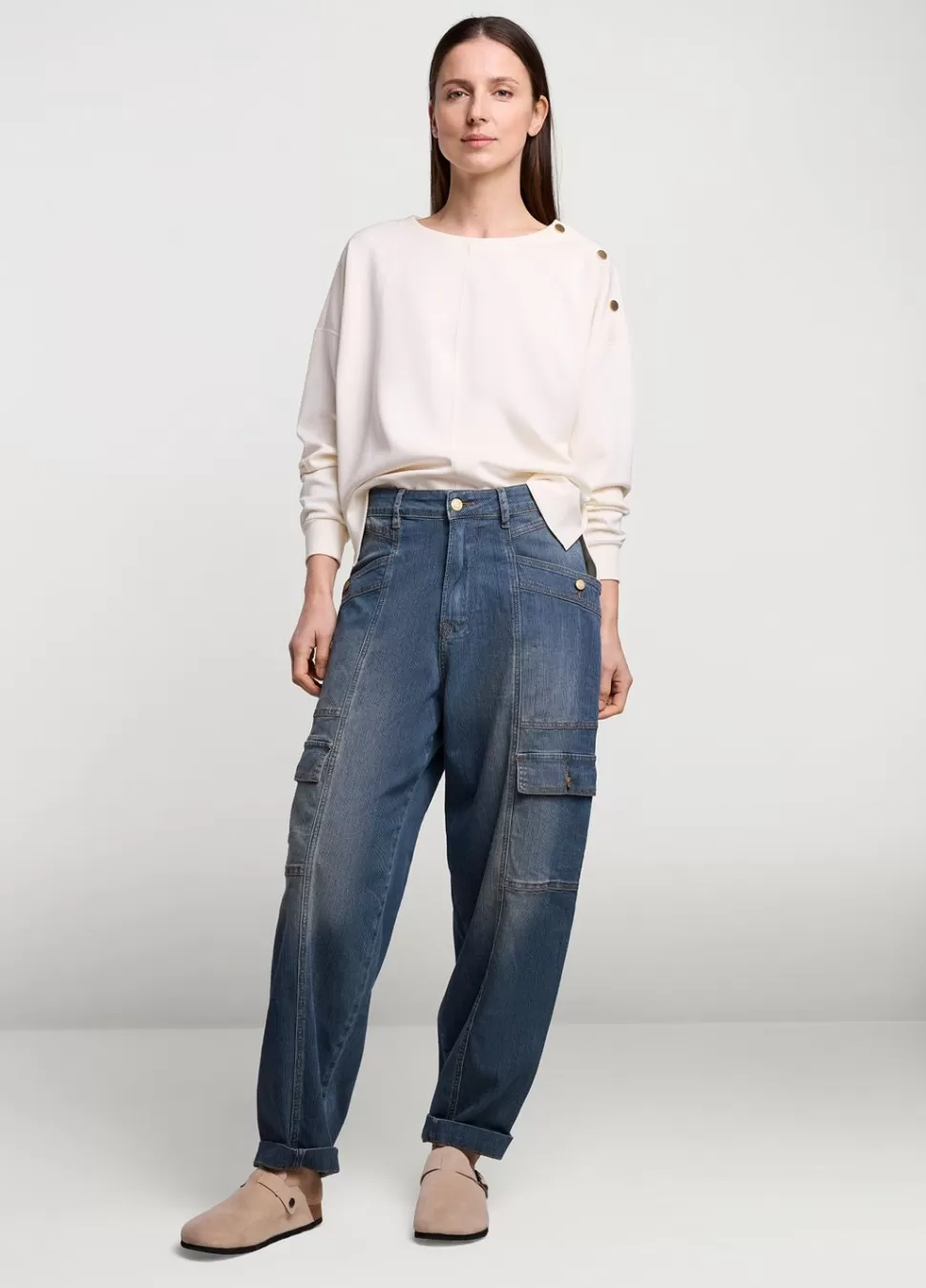 Women Summum Woman Striped Cargo Jeans