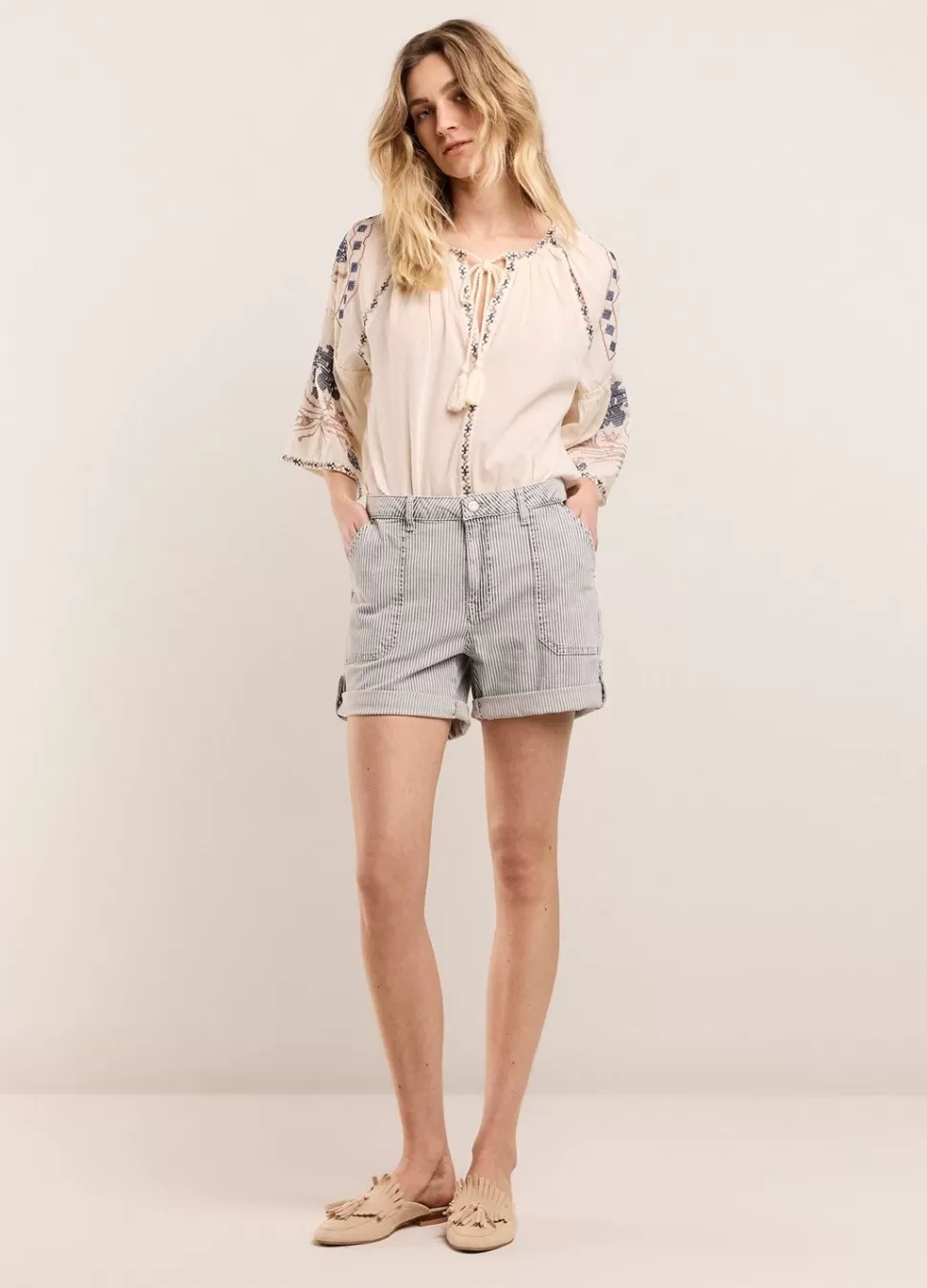 Women Summum Woman Striped Denim Shorts